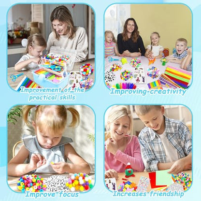 3000 Arts and Crafts Supplies for Kids Craft Kit Craft Box with Pipe Cleaners Arts and Crafts for Kids Age 4-6, 6-8, 8-12 DIY School Supplies Materials Set Toys Gifts for Girls Boys Toddlers, Blue - color: blue