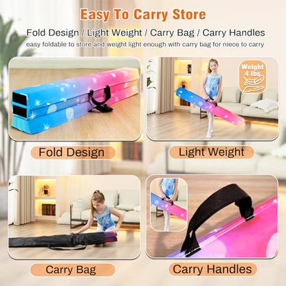 Marfula 6 FT / 8 FT / 9 FT Folding Gymnastics Beam Foam Balance Floor Beam - color: Bubble Rainbow, size: 10 Ft