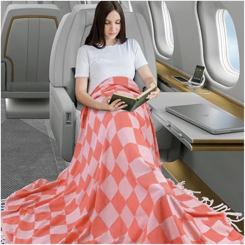 Extra Large Turkish Beach Towel Picnic Mat Throw Blanket Sand Free Quick Dry Oversized Lightweight Cloud Clearance Cruise Essentials Summer Vacation Accessories Beach Gift Must Haves Travel Gadgets - color: Checked Coral, size: Extra Large 50'' x 70''