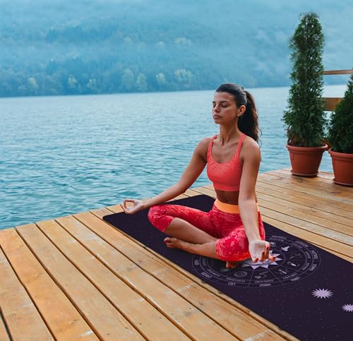 nuveti Printed Travel Yoga Mat 1/16 Inch Thick Non Slip Fitness Workout Mat | with Carrying Bag, Foldable Lightweight Suede & Natural Rubber Yoga Mat for Yoga Pilates and Fitness 72" L x 24" W x 1.5mm - color: ShiErGongWei