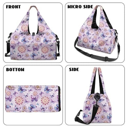 Yoga Gym Bag with Removable Adjustable Shoulder Strap, Shoe Compartment & Top Yoga Mat Holder 17.72x8.66x9.84in - color: Butterfly Mandala Floral Print