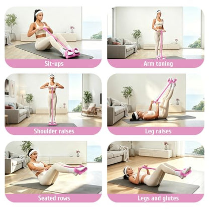 7F 2026 Pedal Resistance Band with Handles, 6-Tube Elastic Exercise Band for Abdomen/Waist/Arm/Leg, Durable Natural Rubber Home Gym Fitness Equipment, Pink