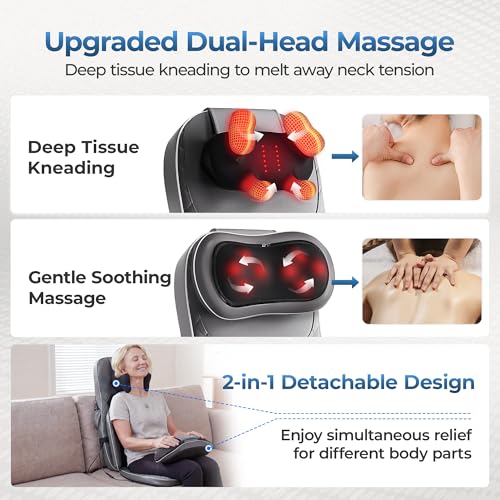 Massage Chair Pad, 3-in-1 Shiatsu Neck and Back Massager Cushion with Heat, Adjustable Height & Intensity, Full Body Massage Pad for Recliner and Sofa, Fathers Day Dad Gifts - color: Grey