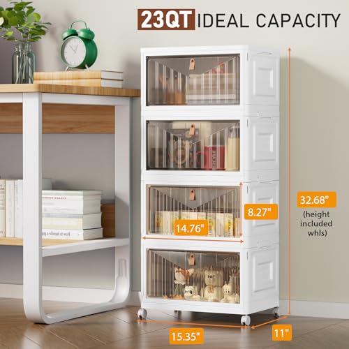 Wise Oannes Closet Organizers and storage, Storage cabinet with Wheels | Stackable Storage Bins with Wheels，Collapsible and Folds flat design to saves space, , Great for home, office, or garage