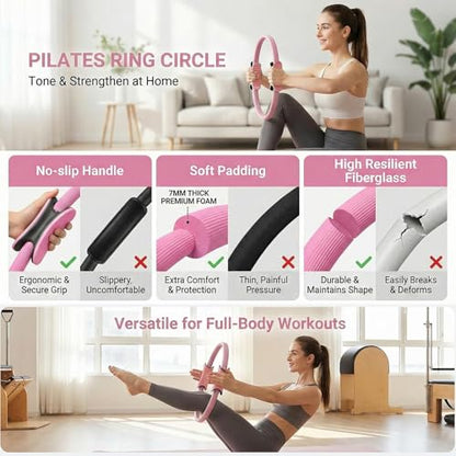 Pilates Kit, Home Pilates Equipment for Women, Workout Kit with 14.5" Pilates Ring and Ball,Yoga Block, Yoga Knee Pad Mats, Resistance Bands, Ankle Weights, Sliders & Grip Socks Accessories