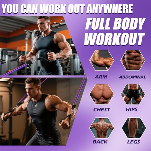 WHATAFIT Resistance Bands with Handles, 5-Level Exercise Bands for Workout - color: Pink Purple