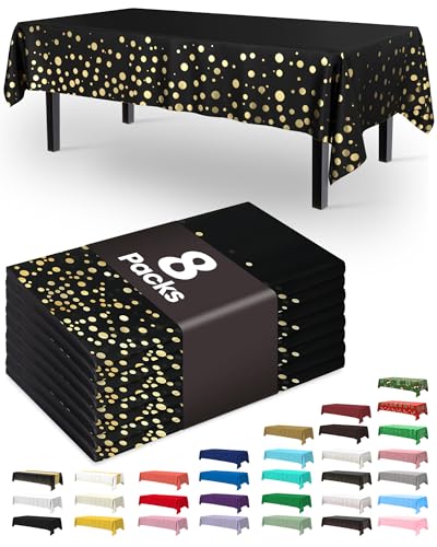 Pureegg Plastic Table Cloth Disposable 8 Pack 54 x 108 Inch, Black Gold | Graduation Party, Class of 2026, Leakproof & Sturdy, Black Gold, Table Cover - color: Black and Gold, size: 54" X 108" Rectangle