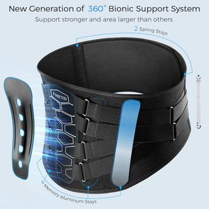 FREETOO Back Brace For Lower Back Pain Relief, Back Support Brace Men Women | 3D Knitted Fabric,Metal Plate,Lumbar Pad, Herniated Disc,Sciatica,Strain,Scoliosis, Work,Heavy Lifting,Driving,Cycling,Gym - size: X-Large (Waist: 47.2～53.9 Inch)