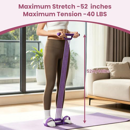 Pedal Resistance Band 3-in-1 Adjustable Latex Full Body Trainer - color: Pink