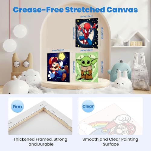 3 Pack Cartoon Paint by Numbers Kit for Kids with Frame Wooden Easel | Cute Kids Paint by Numbers Ages 4 8 12, DIY Acrylic Oil Painting for Home Wall Decor (8x8 inch) - color: BKH1460-BKH1463