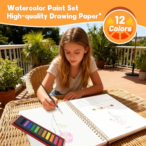TLM Beginner Watercolor Painting Kit, Multi Theme with 12-Color Palette & 1 Brushes, Premium Bleed-Resistant Paper Art Set, Easy-to-Learn Painting Kit for Creative Exploration & Gifting