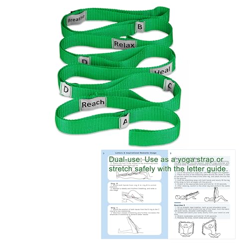 Stretching Strap Yoga Strap with 10 Loops, Non-Elastic Stretch Band for Physical Therapy, Flexibility, Exercise, Pilates, Dance & Gymnastics Workout - color: Green