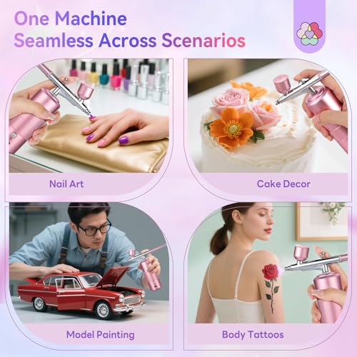 SAVILAND 30 PSI Airbrush Kit: 3X Instant Atomization Airbrush for Nails Limitless Nail Art Creativity Salon-Perfect Results Three-Mode 0.3S Instant Color Airbrush for Ombre French Paint Set - color: Pink Pro