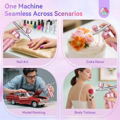 SAVILAND 30 PSI Airbrush Kit: 3X Instant Atomization Airbrush for Nails Limitless Nail Art Creativity Salon-Perfect Results Three-Mode 0.3S Instant Color Airbrush for Ombre French Paint Set - color: Pink Pro