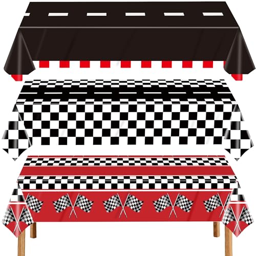 3 Pcs Checkered Racing Car Plastic Tablecloth Party Decorations | Disposable Rectangular Table Cloth, Race Birthday Party Decorations, for Boys Car Theme Birthday Party Supplies, 54x108 Inch - color: Race Car