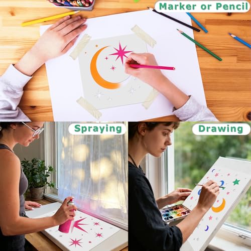 18 PCS Large Star Stencil for Painting Reusable Paint Stencils for Walls Twinkle Star Wall Drawing Stencils for Painting on Wood Craft Canvas Fabric Home Decoration - style: 18 PCS Star