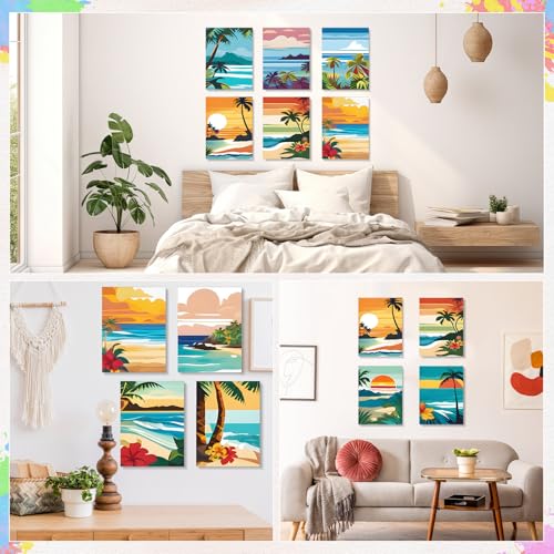 Humyoun 12 Pack 9 x 12 Inch Paint by Numbers Kit for Adults Beginners DIY Acrylic Oil Painting Paint by Number Kits Drawing Paintwork on Canvas Without Frame for Home Decor(Hawaiian Style) - style: Hawaiian Style