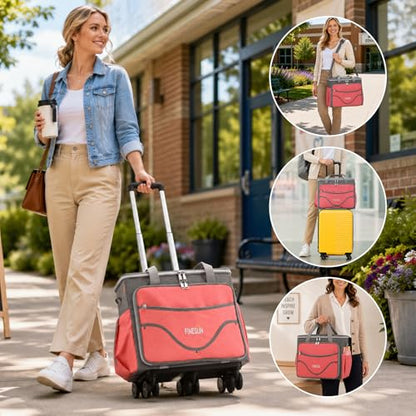 Rolling Craft Bag With Wheels, Teacher Tote Organizer With Detachable Cart - color: Pink