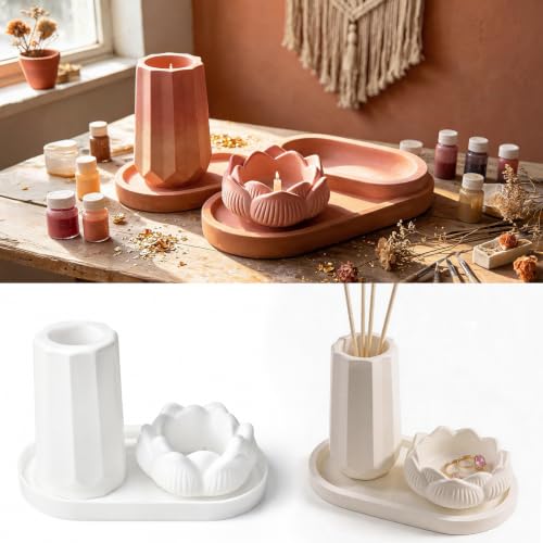 3 Pcs Silicone Resin Molds - Lotus Candle Holder, Tray & Vase Casting Molds | Food-Grade Silicone, for Epoxy Resin, Concrete, DIY Vase, Home Decor, Jewelry Storage, Handmade Gifts - color: 3 Pcs Silicone Resin Molds