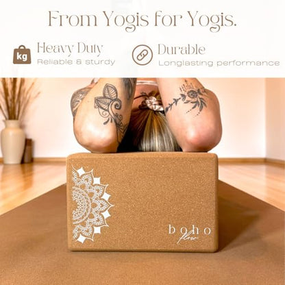 Cork Yoga Block Set – 2 Pack with Strap & Canvas Bag | Luxury Portuguese Yoga Blocks 9”x6”x3” | Heavy-Duty, Non-Slip Support | Eco-Friendly, Plastic-Free Materials