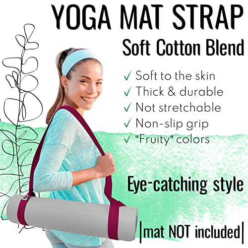 TECEUM Yoga Strap Bundle - Light Green Polypropylene 1' Stretching Strap & Deep Raspberry Cotton Blend 64 IN Yoga Mat Sling