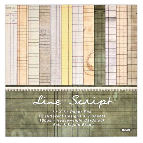 6x6 Scrapbook Paper Pad – 24 Sheets Retro Line Script Pattern Paper for Junk Journal & Card Making – Easy-to-Handle Premium Cardstock for Photo Safe Memory Keeping - color: Retro Paper Pad