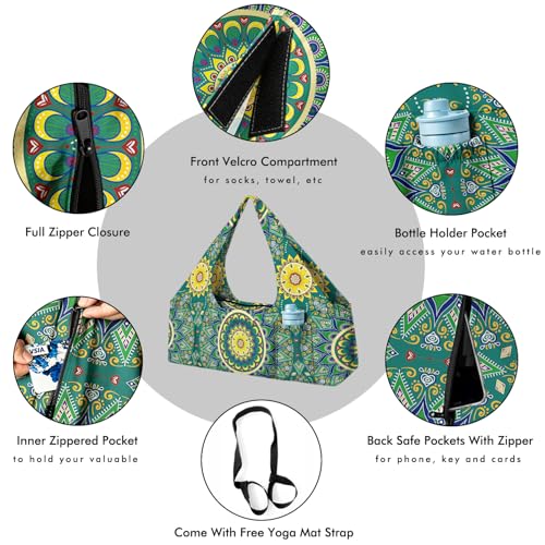 Yoga Mat Bag Large Yoga Bag and Carrier with Strap Zipper and Pockets Fits All Your Stuff Yoga Tote Pilates Bags for Women Fit Most Size Mats - color: Green