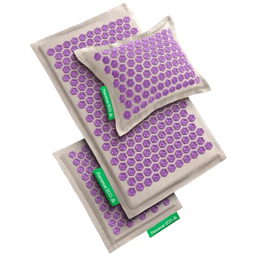 Pranamat Acupressure Large & Small Mat with Pillow Set, Premium Acupressure Therapy for Pain Relief and Relaxation, Handcrafted in Europe with Sustainable and Natural Materials (Amethyst) - color: Amethyst
