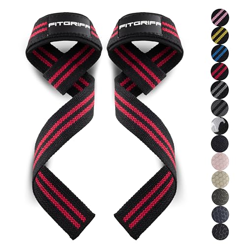 Fitgriff® Lifting Wrist Straps for Weightlifting, Gym, Deadlift, Workout (Made of Premium Cotton & Padded) - Men & Women - color: Black/Red, size: Standard (above 6.3' Wrist)