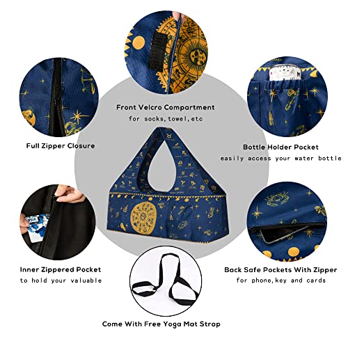 Yoga Mat Bag - Large Yoga Bag with Yoga Mat Strap, Zipper and Pockets - Yoga Bags and Carriers Fits All Your Stuff - Personalized Yoga Mat Bags for Women Fits Most Size Mats - color: Astrology