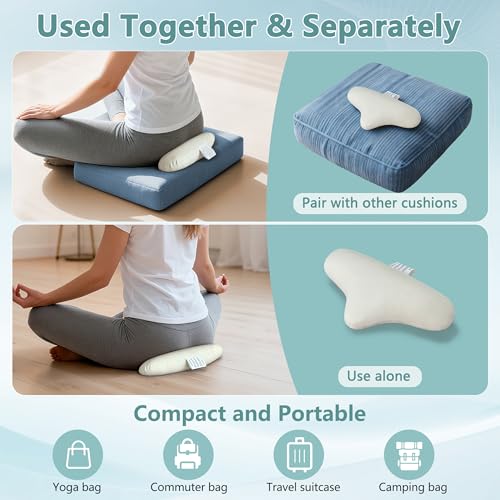 Meditation Cushion, Floor Pillows for Sitting, Organic Yoga Mats Ergonomic Meditation Seat Cushions, White Yoga Body Pillow for Men Women, Adults Portable Travel Meditation Back Support Floor Pad