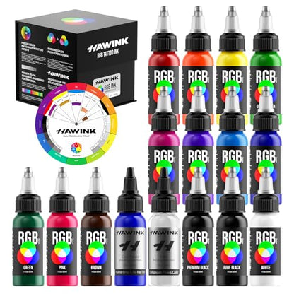 HAWINK Tattoo Ink Set 1OZ 14 Colors Ink and 2 Color Mixing SolutionTI205-30-16