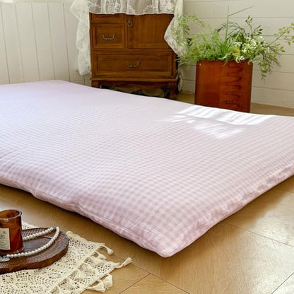 Pink Gingham Japanese Floor Mattress Futon Cover, Twin - color: Pink Gingham, size: Twin