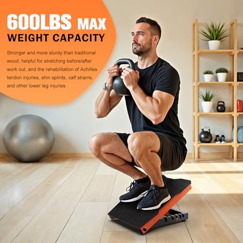 Steel Slant Board Calf Stretcher, 600 Lbs Weight Capacity 5-Level Adjustable Incline Board Squat Wedge Achilles Ankle Stretcher Non-Slip Surface for Squat, Fitness, Physical Therapy - color: Orange