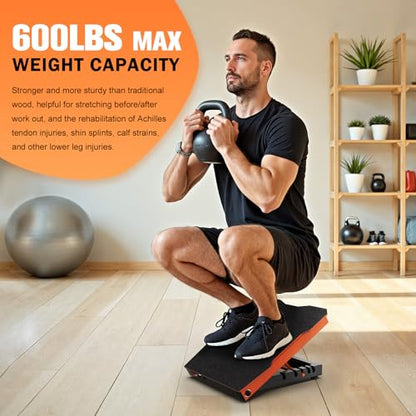 Steel Slant Board Calf Stretcher, 600 Lbs Weight Capacity 5-Level Adjustable Incline Board Squat Wedge Achilles Ankle Stretcher Non-Slip Surface for Squat, Fitness, Physical Therapy - color: Orange