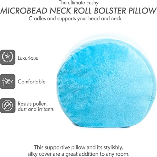 Microbead Bolster Neck Roll Pillow, 14x8 in Cylinder Tube, Aqua Green | Silky smooth face helps prevent sleep creases and hair breakage, light squishy support for head and shoulders, travel ready - color: Aqua Green