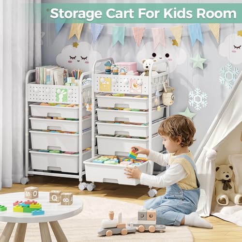 SYKIARIOL Drawer Rolling Storage Cart with Pegboard Top and Hooks, Green, 4-Drawers - color: Green, size: 4-Drawers