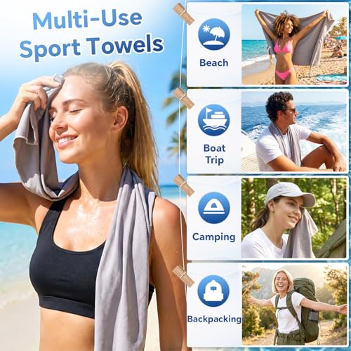 Microfiber Gym Towels for Men Women, 27" x 55" Large Sweat Towel for Body Face, Quick Dry Sweat Rag for Gym Workout Travel Camping Yoga Sports, Fast Drying, Super Absorbent, Soft, 3-Pack, Gray