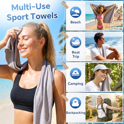 Microfiber Gym Towels for Men Women, 27" x 55" Large Sweat Towel for Body Face, Quick Dry Sweat Rag for Gym Workout Travel Camping Yoga Sports, Fast Drying, Super Absorbent, Soft, 3-Pack, Gray