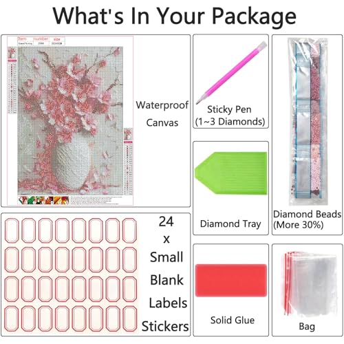 Shouruihua Diamond Painting Kits, Pink Cherry Blossoms Diamond Art Kits | Flower Gem Art, Diamond Dotz Kits, Floral Diamond Dots, Full Round Drill Diamond Painting Kits for Adults, 11.8x15.7in - color: Pink Cherry Blossoms