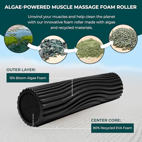 Oceanfoam Soft Tidal Roller (Black) - Low Density Foam Roller for Physical Therapy, Back Pain, Excercise & Stretching - Wave Textured - Yoga, Athletics, & Wellness - Full Size, 20" x 5" - color: Black