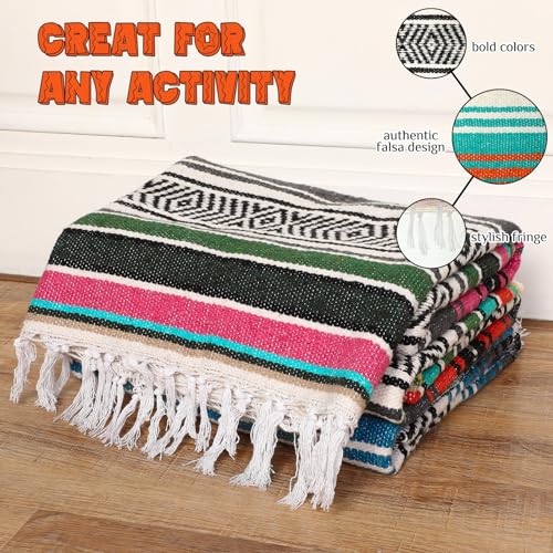 Oudain 3 Pack Mexican Blankets 45 x 70 Inch Woven Serape Throw Blanket, Baja Yoga Blanket for Beach Picnic Camping Boho Couch Decor Travel Outdoor (Exquisite Color) - color: Exquisite Color