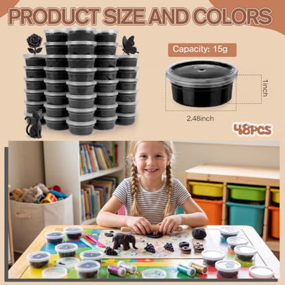 VioraWhite 48 Pcs Air Dry Clay Bulk 1.6lb Modeling Clay Kit,Black | Soft & Stretchable, Magic Foam for Kids, DIY Molding, Arts & Crafts, Boys Girls Party Favors, Cosplay Sculpting Supplies - color: Black