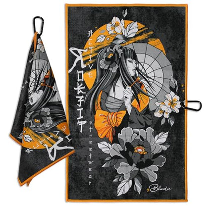 RokFit Gym & Golf Towel – Multi-Use, Quick-Dry, Durable Utility Towel with Bold Graphic and Carabiner Clip (RokFit X Blondie) - color: Rokfit X Blondie