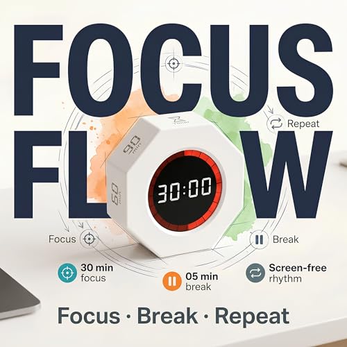 Multi-Function Electronic Timer, Learning Management - USB-C Rechargeable Flip Timer with Presets, Silent Mode & Vibration - Ideal for ADHD, Pomodoro, Classroom, Kids, Kitchen & Chess Clock