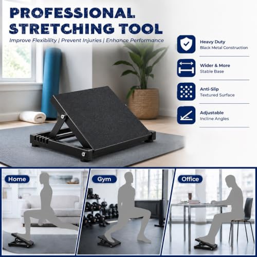 Slant Board for Calf Stretching, Metal Calf Stretcher with Adjustable Incline, Heavy Duty Squat Wedge for Plantar Fasciitis, Achilles Tendon, Portable Calf Stretch Board