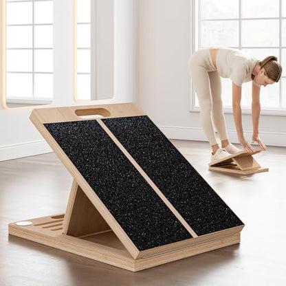 Frylr Portable Wooden Slant Board for Calf Stretching and Exercise, Adjustable Incline Wedge for Squats and Balance