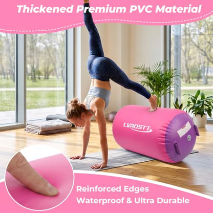 Gymnastics Air Barrel with Pump, Inflatable Back Handspring Trainer - color: Pink+Purple, size: 4'L x 3'D