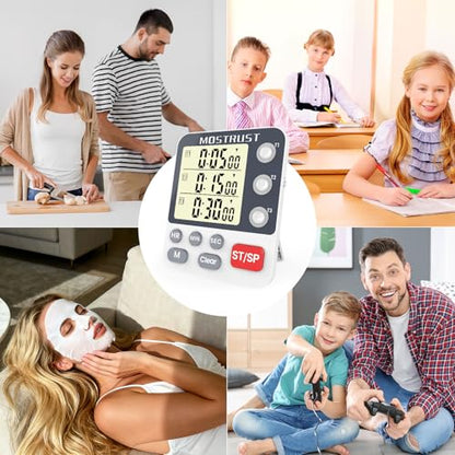 Digital Dual Kitchen Timer, Multiple Channels Countdown Timer - color: White