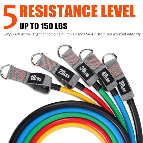Resistance Bands with Handles and Door Anchor for Home Workouts | For women and men; includes a door anchor and simple guide for exercise, stretching, and home workouts. - color: 5pcs TPE set - 150 lbs